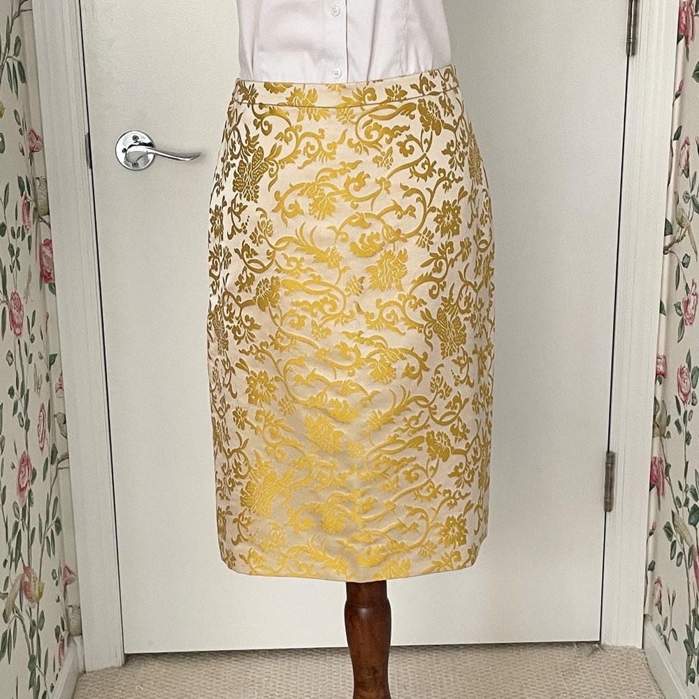 Banana Republic Golden Yellow 100% Silk Damask Pencil Skirt